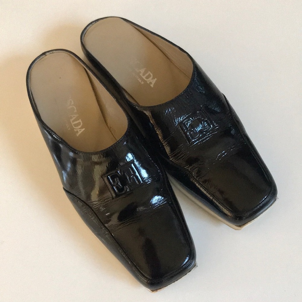 Escada Size 36 US 5.5 Black Patent Leather Loafer Mules Slides Slip On Flats